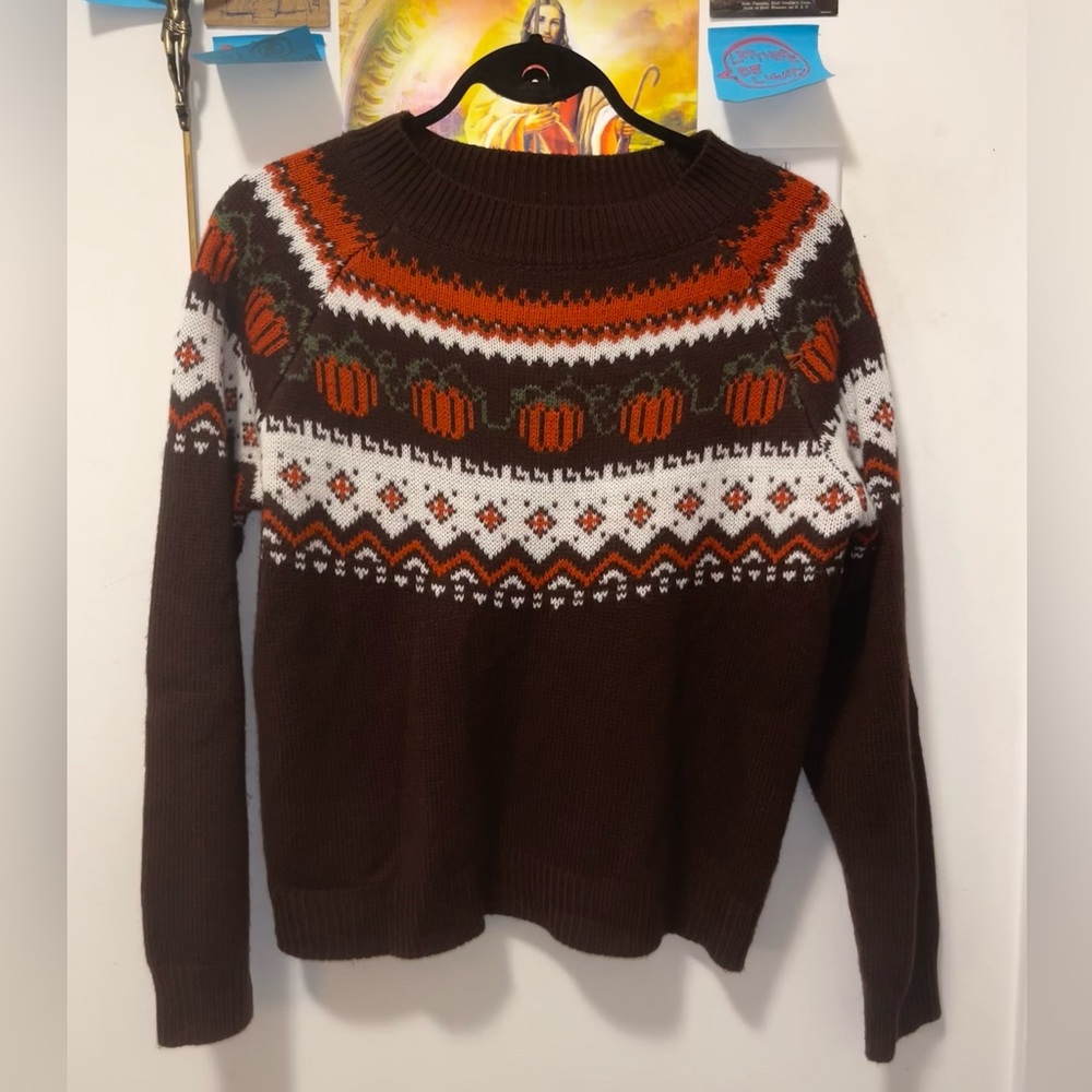 Cute Autumn Pumpkin Pattern Brown Sweater